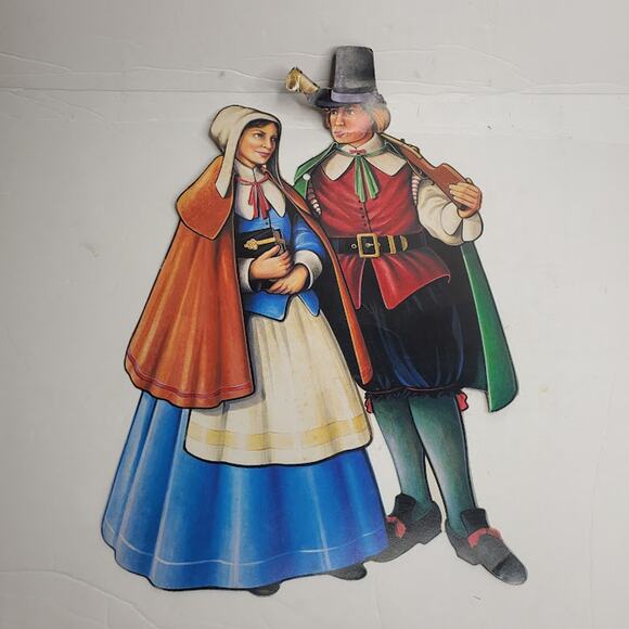 Biestle Paper Co. 1990 Thanksgiving Decorations Pilgrims Turnkey Native American - Picture 7 of 11